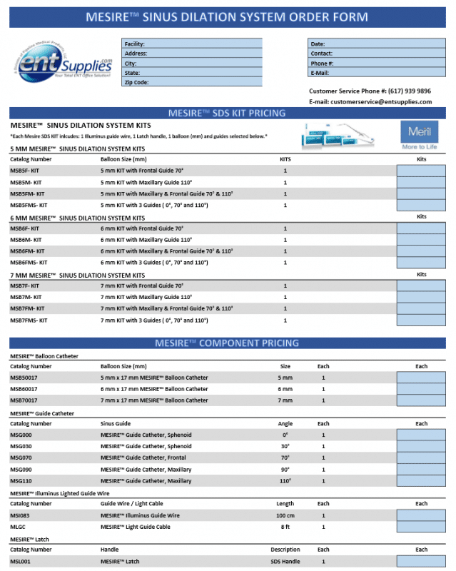 Order Form Specs | ENT Supplies