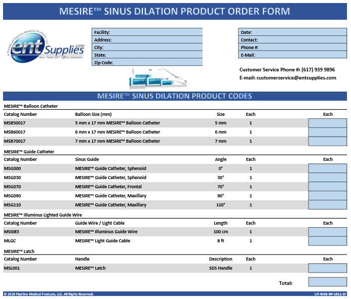 Web Product Order Sheet