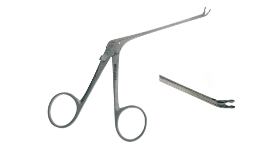 Micro Ear Forceps, Ø 1.2mm x 0.9mm, oval spoon, angled